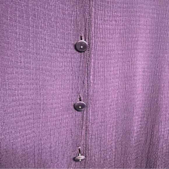 Flax Purple Crepe Button Front Tunic Top Pockets Lagenlook Artisan Blouse Small - Picture 10 of 13